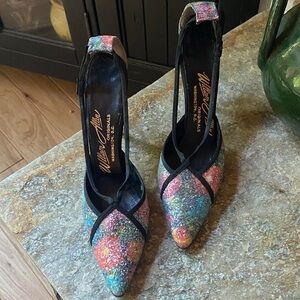 Vintage 1960s custom multicolor glitter heels. Custom made